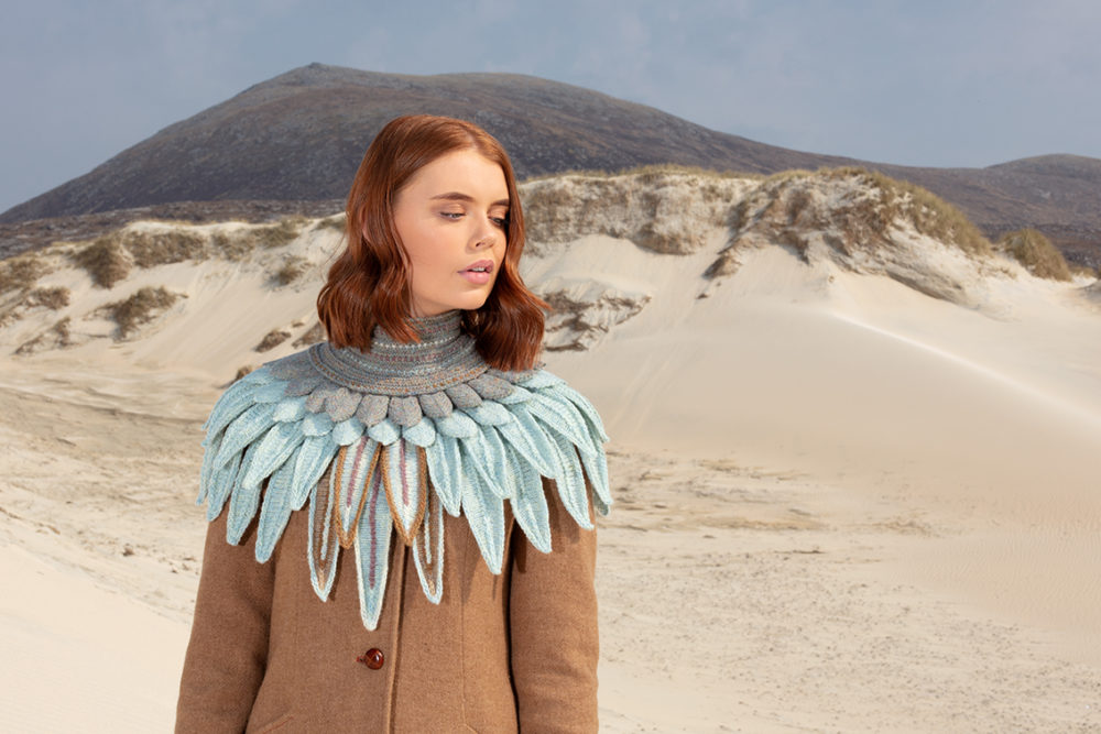 Lapwing Collar patterncard knitwear design by Alice Starmore in pure wool Hebridean 2 Ply hand knitting yarn