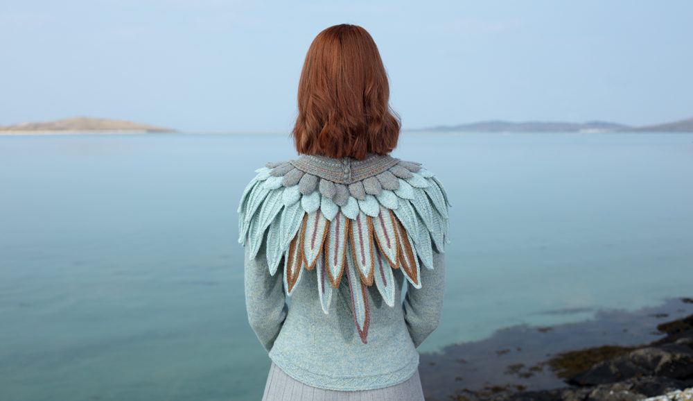 Lapwing Collar patterncard knitwear design by Alice Starmore in pure wool Hebridean 2 Ply hand knitting yarn