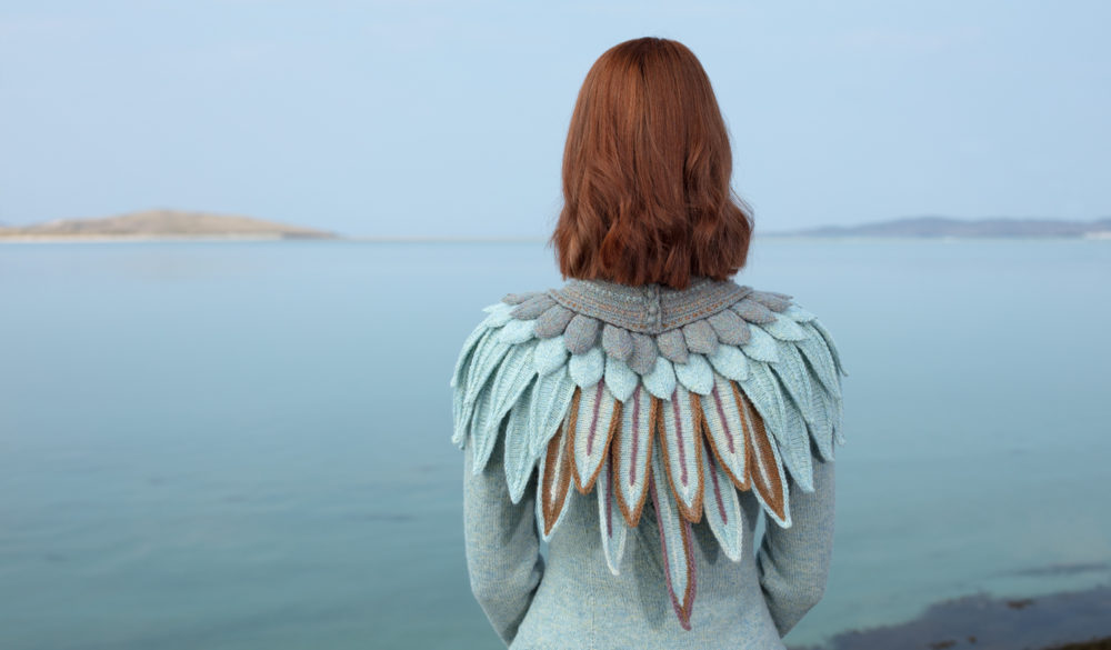 Lapwing Collar patterncard knitwear design by Alice Starmore in pure wool Hebridean 2 Ply hand knitting yarn