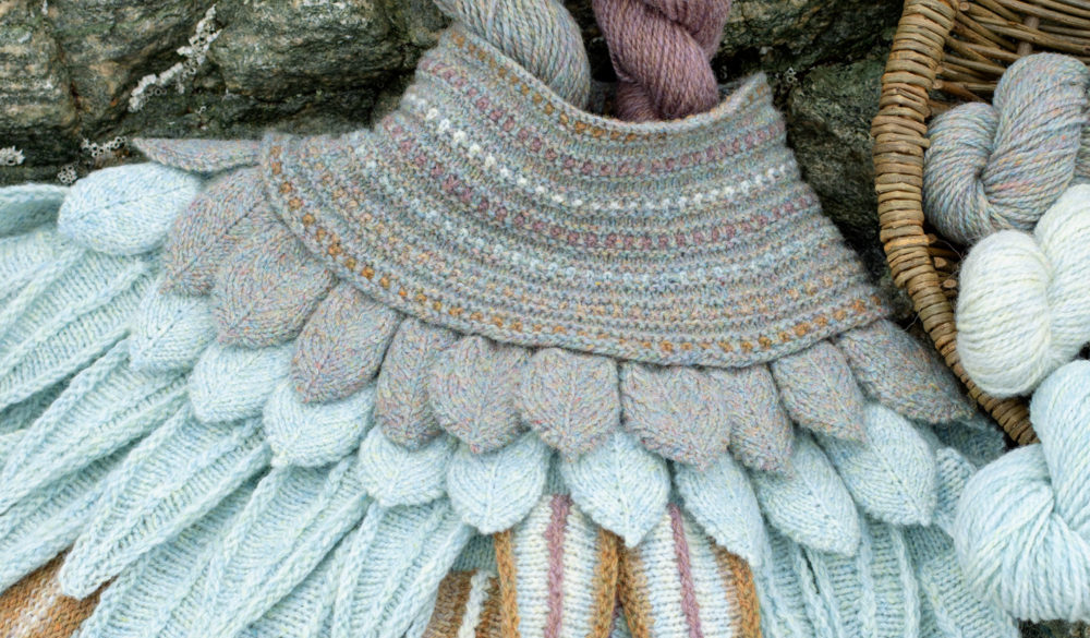 Lapwing Collar patterncard knitwear design by Alice Starmore in pure wool Hebridean 2 Ply hand knitting yarn