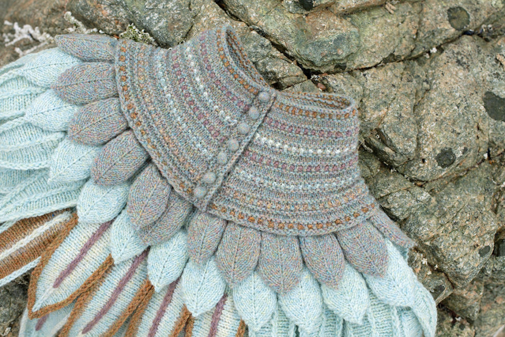 Lapwing Collar patterncard knitwear design by Alice Starmore in pure wool Hebridean 2 Ply hand knitting yarn