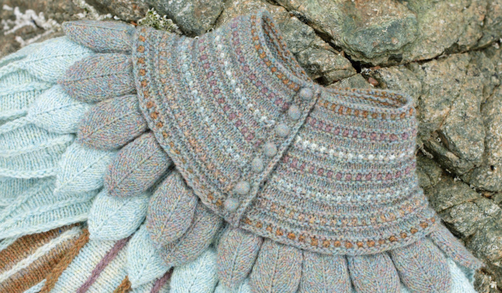 Lapwing Collar patterncard knitwear design by Alice Starmore in pure wool Hebridean 2 Ply hand knitting yarn