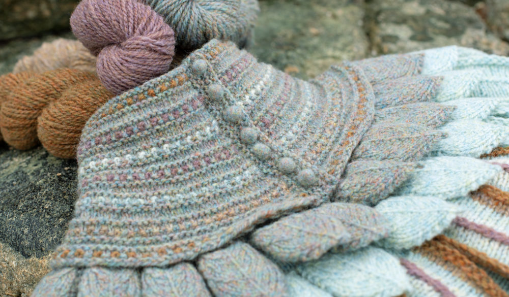 Lapwing Collar patterncard knitwear design by Alice Starmore in pure wool Hebridean 2 Ply hand knitting yarn