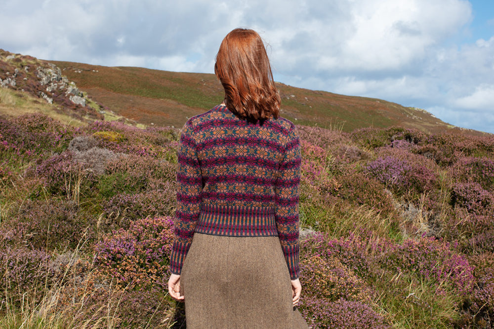 Mòinteach patterncard knitwear design by Alice Starmore in pure wool Hebridean 2 Ply hand knitting yarn