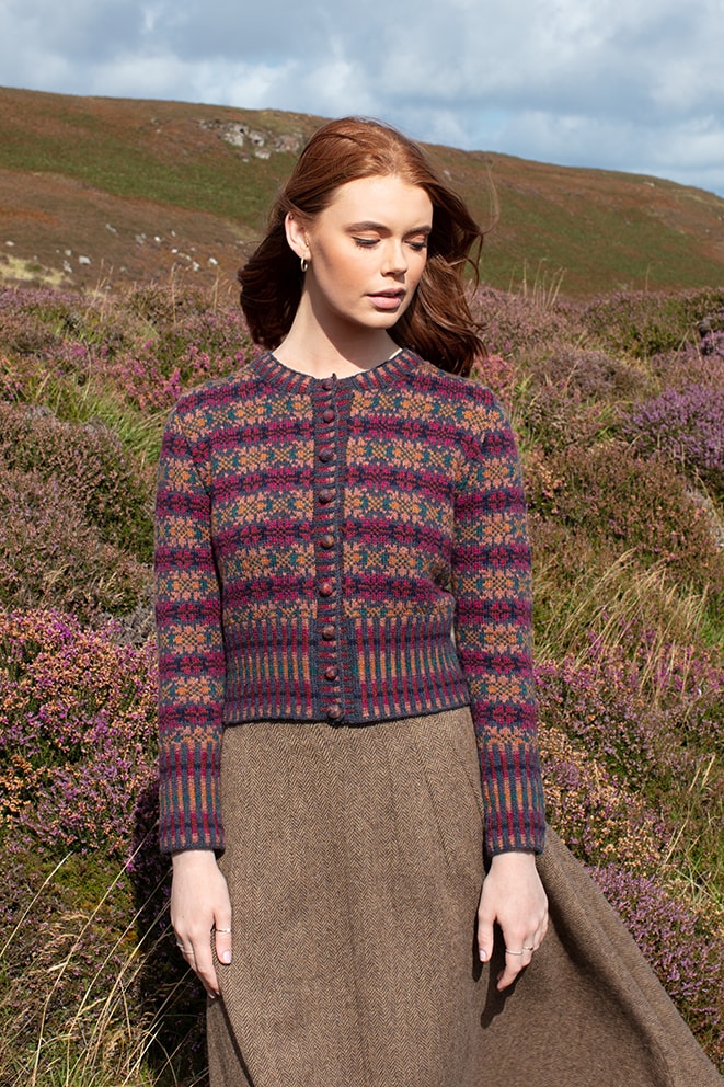 Mòinteach patterncard knitwear design by Alice Starmore in pure wool Hebridean 2 Ply hand knitting yarn