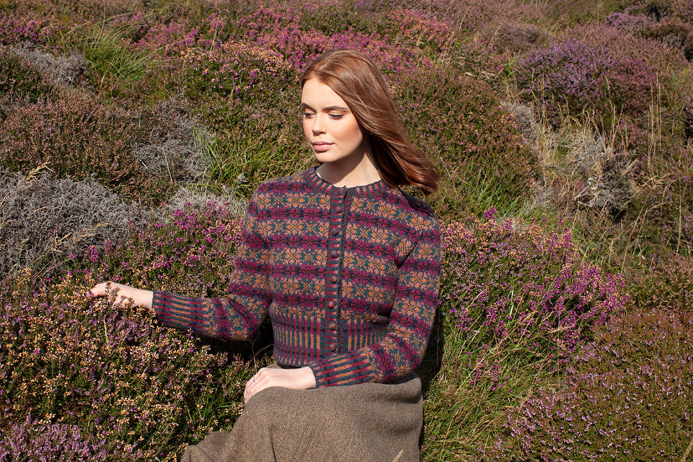 Mòinteach patterncard knitwear design by Alice Starmore in pure wool Hebridean 2 Ply hand knitting yarn