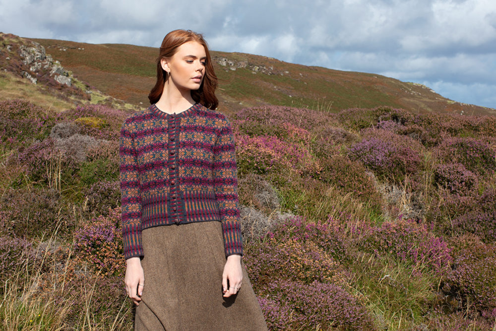 Mòinteach patterncard knitwear design by Alice Starmore in pure wool Hebridean 2 Ply hand knitting yarn