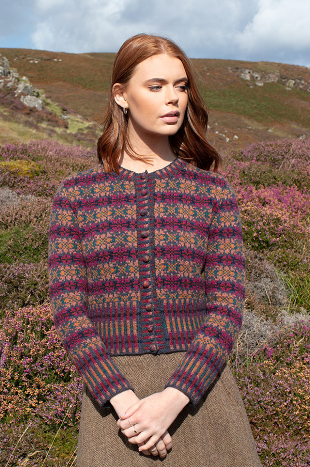 Mòinteach patterncard knitwear design by Alice Starmore in pure wool Hebridean 2 Ply hand knitting yarn