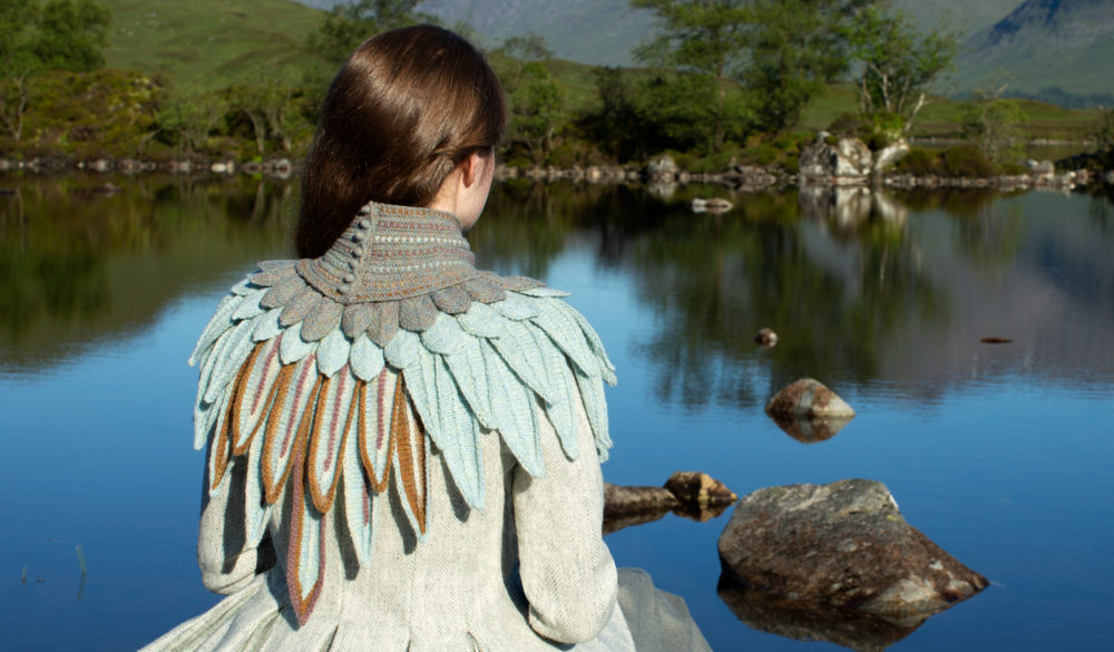 Lapwing Collar patterncard knitwear design by Alice Starmore in pure wool Hebridean 2 Ply hand knitting yarn