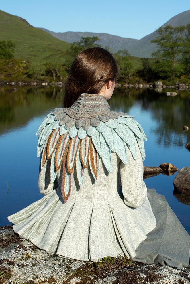 Lapwing Collar patterncard knitwear design by Alice Starmore in pure wool Hebridean 2 Ply hand knitting yarn