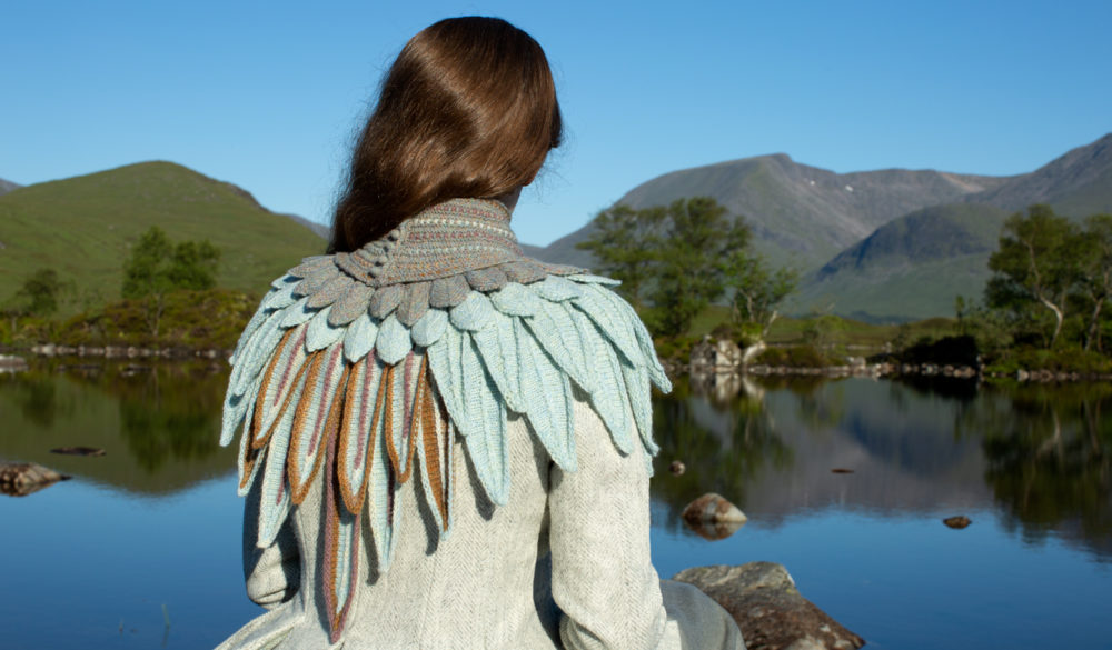 Lapwing Collar patterncard knitwear design by Alice Starmore in pure wool Hebridean 2 Ply hand knitting yarn
