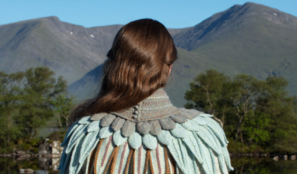 Lapwing Collar patterncard knitwear design by Alice Starmore in pure wool Hebridean 2 Ply hand knitting yarn