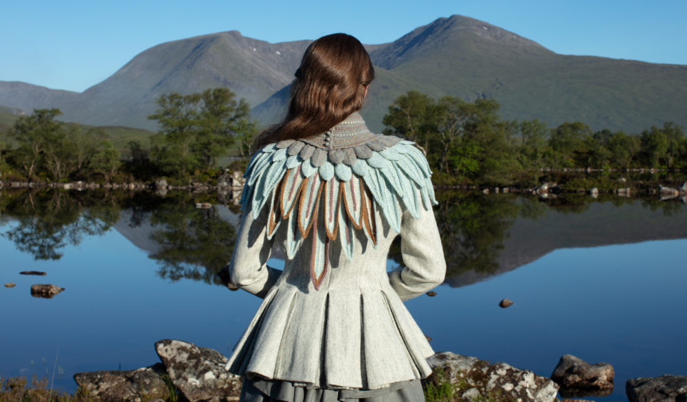 Lapwing Collar patterncard knitwear design by Alice Starmore in pure wool Hebridean 2 Ply hand knitting yarn