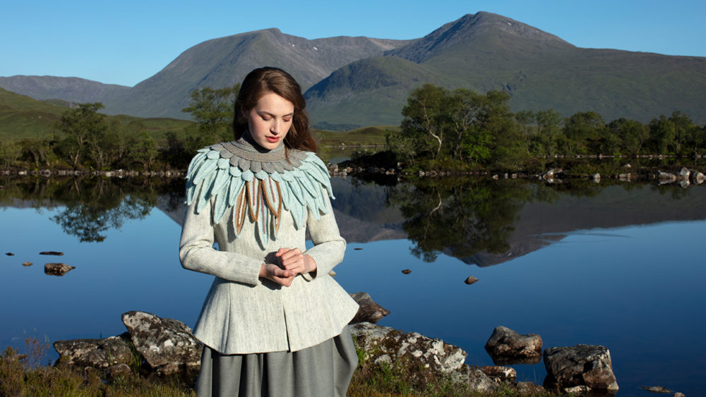 Lapwing Collar patterncard knitwear design by Alice Starmore in pure wool Hebridean 2 Ply hand knitting yarn
