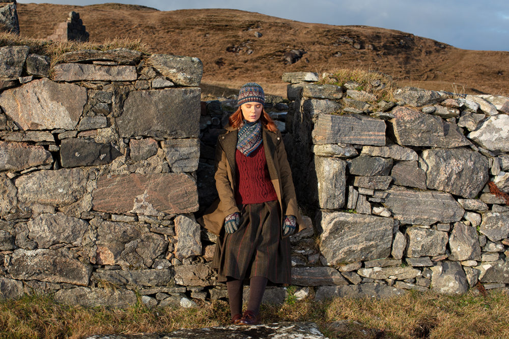 Oregon Spring Hat Set patterncard knitwear design by Alice Starmore in pure wool Hebridean 2 Ply hand knitting yarn