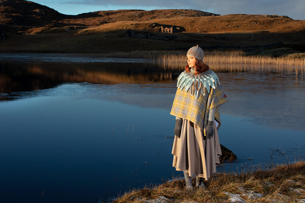 Lapwing Collar patterncard knitwear design by Alice Starmore in pure wool Hebridean 2 Ply hand knitting yarn