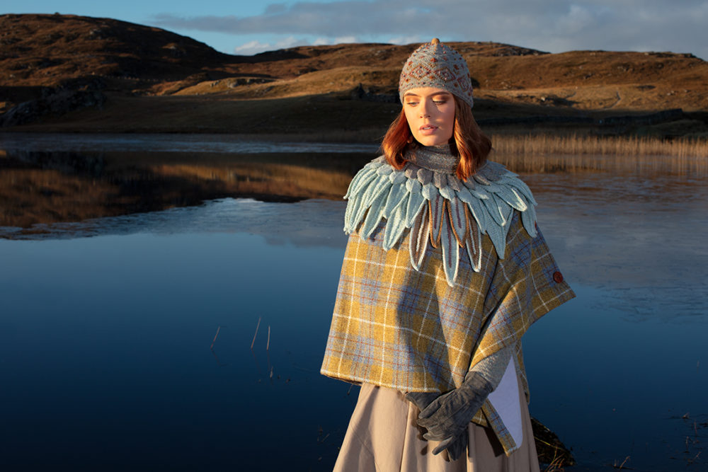Lapwing Collar patterncard knitwear design by Alice Starmore in pure wool Hebridean 2 Ply hand knitting yarn