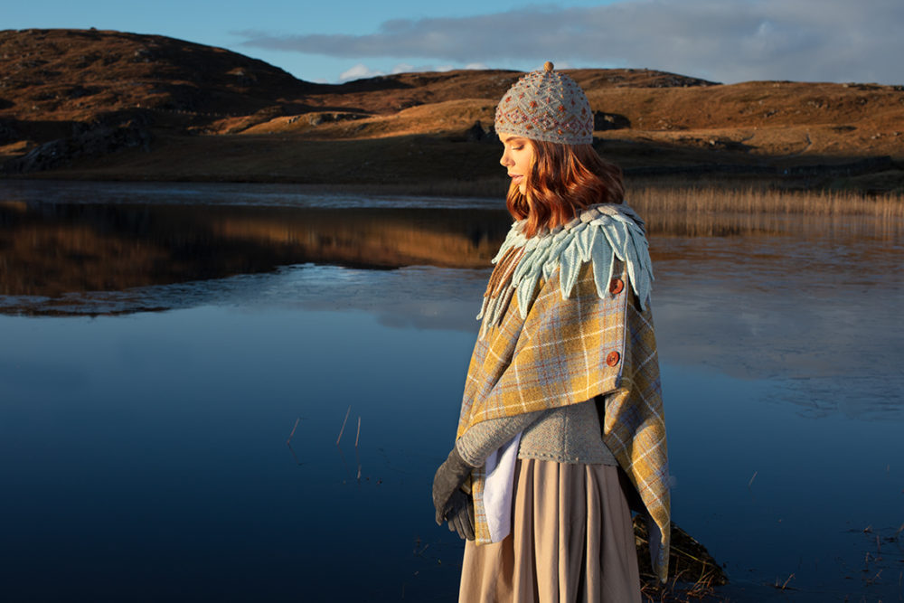 Lapwing Collar patterncard knitwear design by Alice Starmore in pure wool Hebridean 2 Ply hand knitting yarn