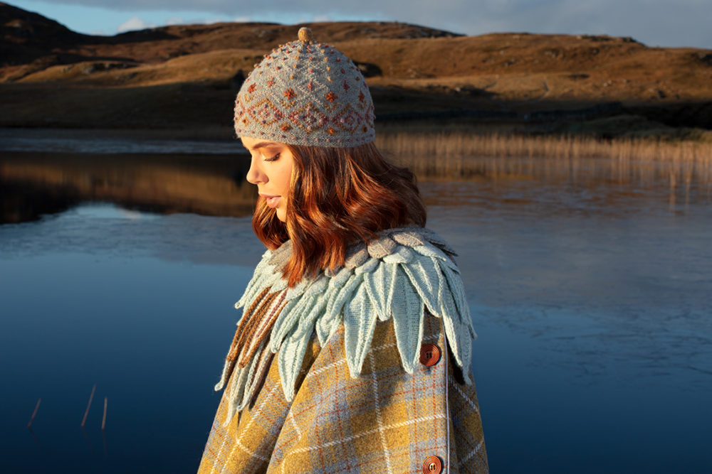 Lapwing Collar patterncard knitwear design by Alice Starmore in pure wool Hebridean 2 Ply hand knitting yarn