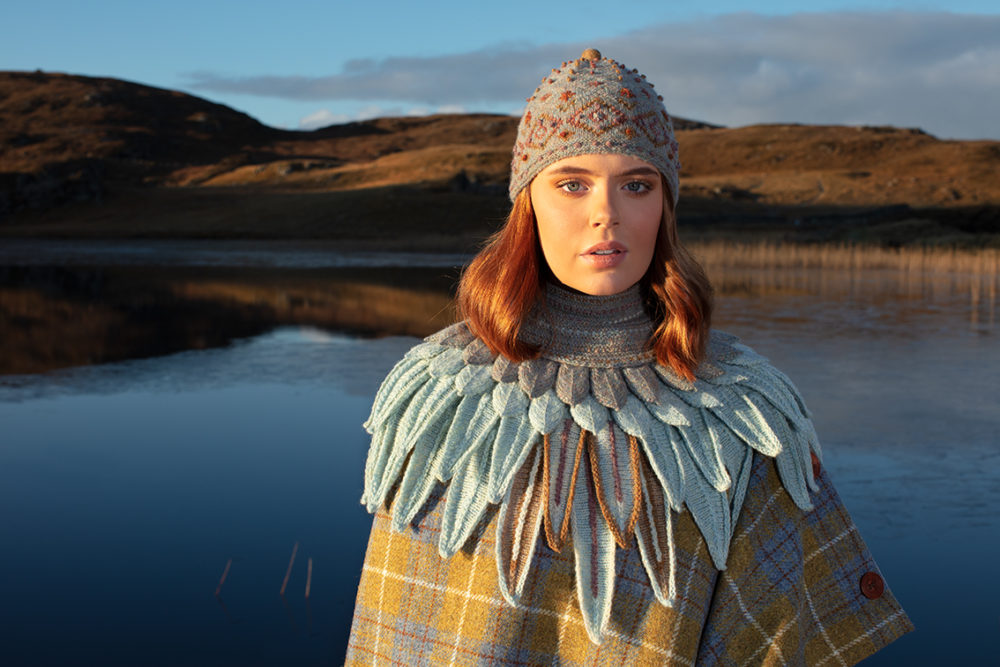 Lapwing Collar patterncard knitwear design by Alice Starmore in pure wool Hebridean 2 Ply hand knitting yarn