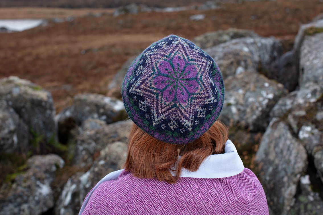 Hat Trick Hat Set patterncard knitwear design by Alice Starmore in pure wool Hebridean 2 Ply hand knitting yarn