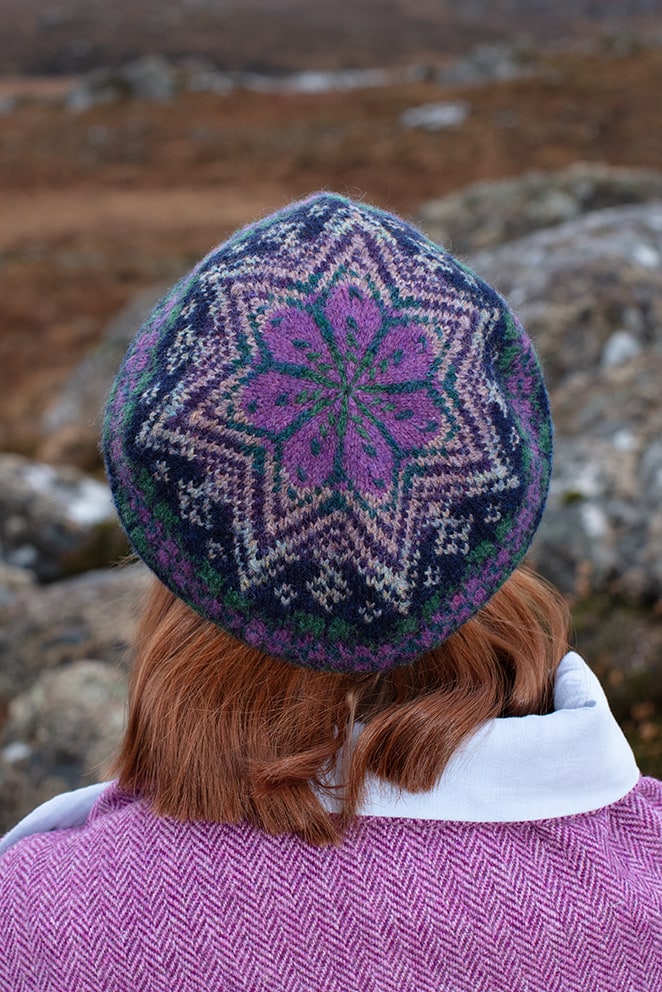 Hat Trick Hat Set patterncard knitwear design by Alice Starmore in pure wool Hebridean 2 Ply hand knitting yarn