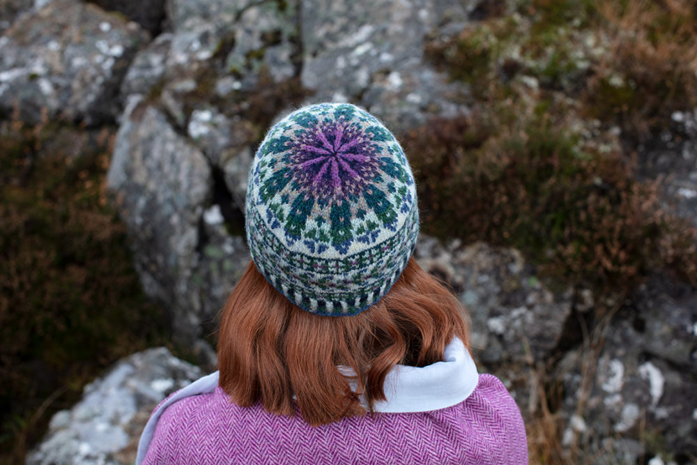 Hat Trick Hat Set patterncard knitwear design by Alice Starmore in pure wool Hebridean 2 Ply hand knitting yarn