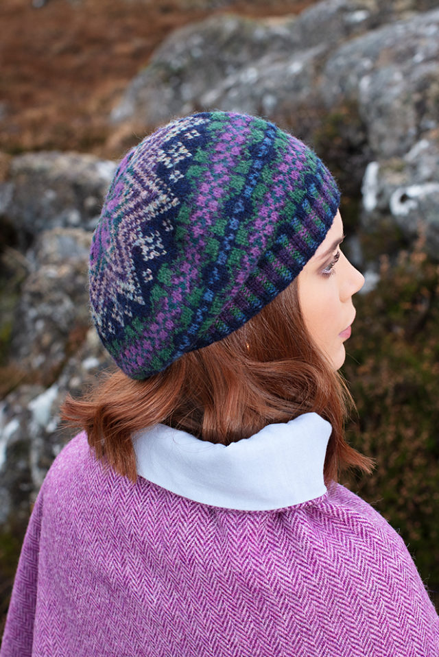 Hat Trick Hat Set patterncard knitwear design by Alice Starmore in pure wool Hebridean 2 Ply hand knitting yarn
