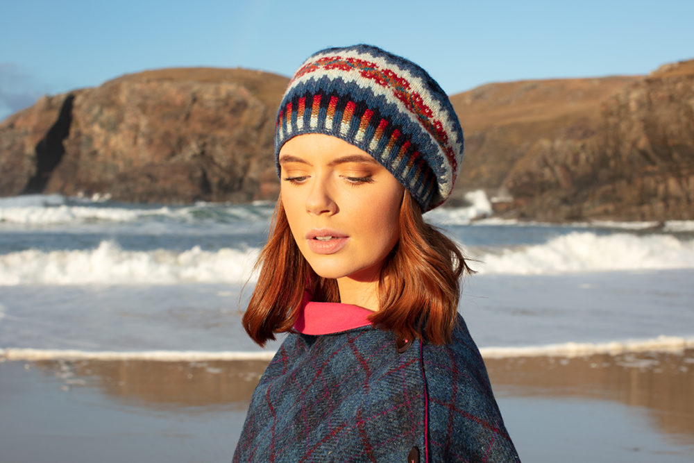 Wave Hat Set and Donegal patterncard knitwear designs by Alice Starmore in pure wool Hebridean 2 Ply hand knitting yarn