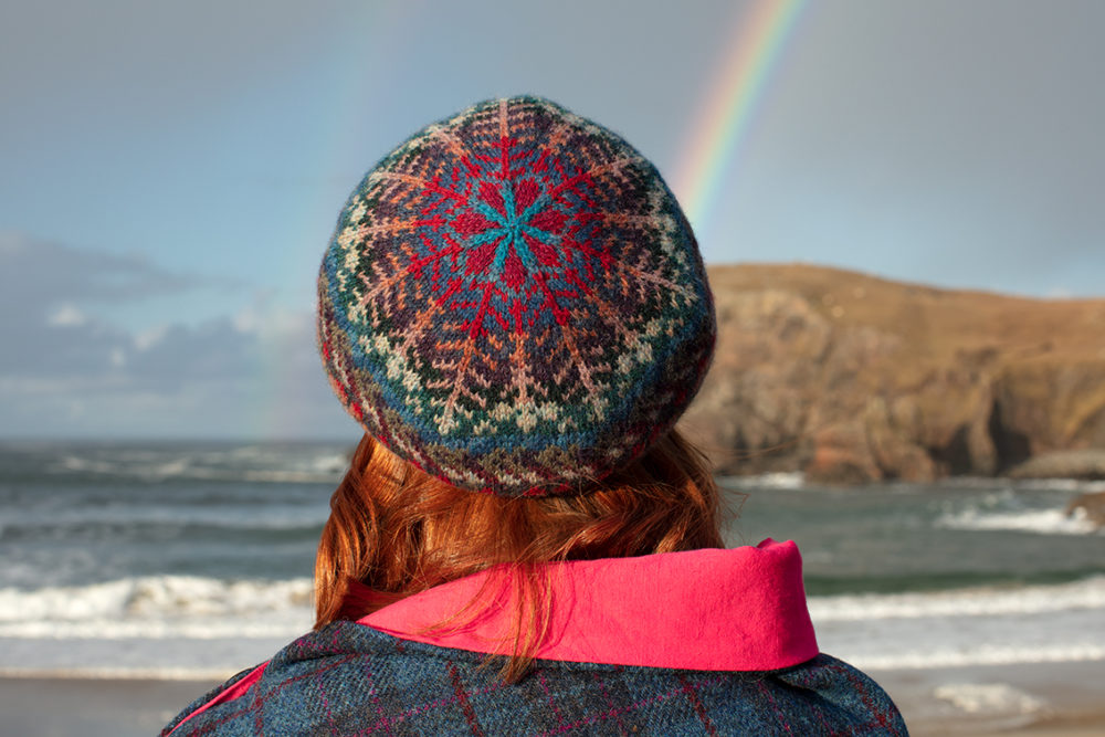 Marina Hat Set and Donegal patterncard knitwear designs by Alice Starmore in pure wool Hebridean 2 Ply hand knitting yarn