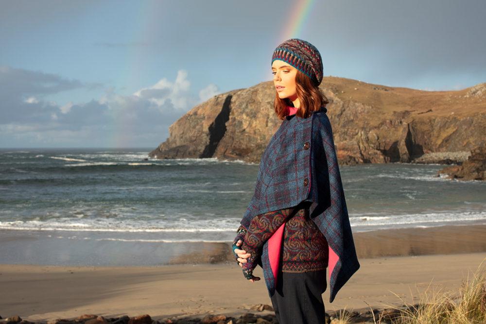 Marina Hat Set and Donegal patterncard knitwear designs by Alice Starmore in pure wool Hebridean 2 Ply hand knitting yarn