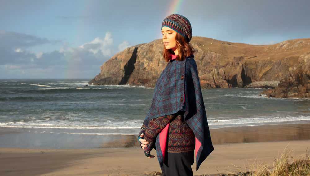 Marina Hat Set and Donegal patterncard knitwear designs by Alice Starmore in pure wool Hebridean 2 Ply hand knitting yarn