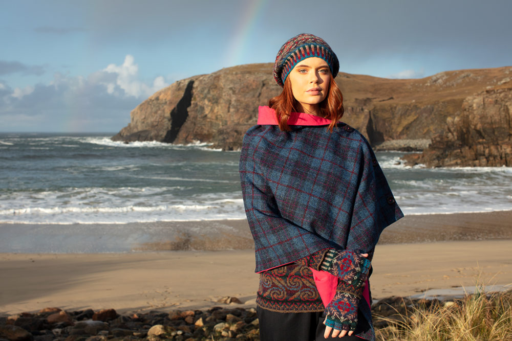 Marina Hat Set and Donegal patterncard knitwear designs by Alice Starmore in pure wool Hebridean 2 Ply hand knitting yarn