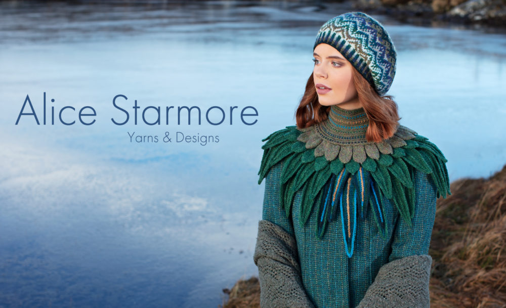 Lapwing Collar patterncard knitwear design by Alice Starmore in pure wool Hebridean 2 Ply hand knitting yarn