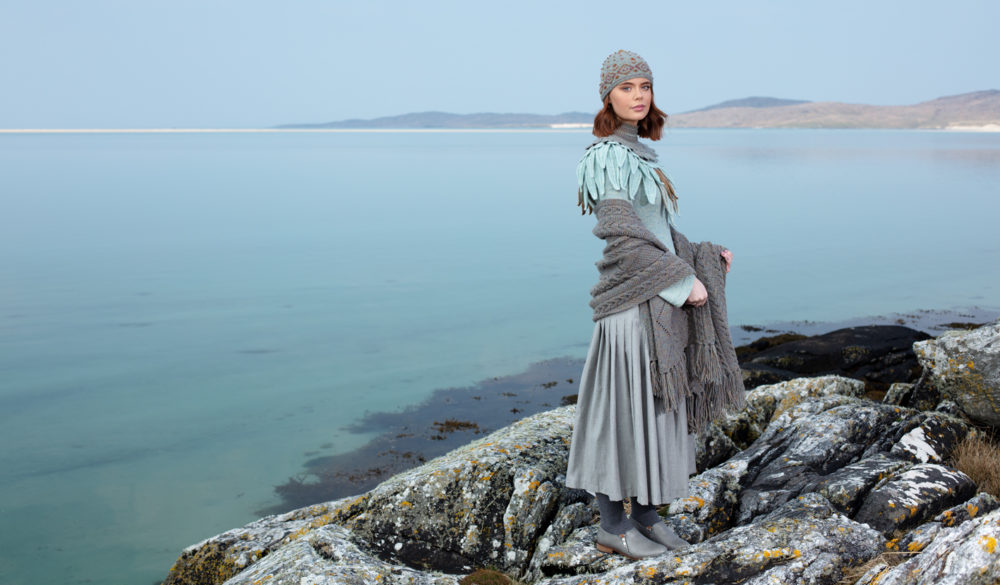 Lapwing Collar patterncard knitwear design by Alice Starmore in pure wool Hebridean 2 Ply hand knitting yarn