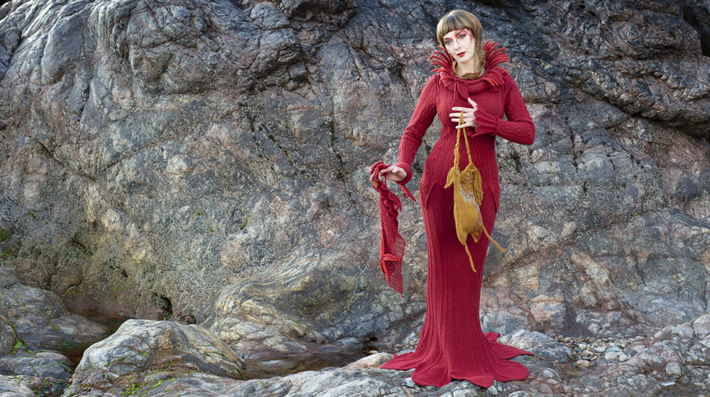 Mermaid's Purse knitwear design by Alice Starmore in pure wool Hebridean 3 Ply hand knitting yarn