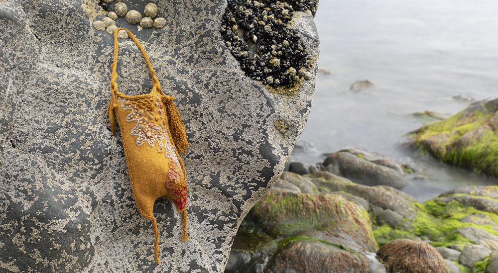Mermaid's Purse knitwear design by Alice Starmore in pure wool Hebridean 3 Ply hand knitting yarn