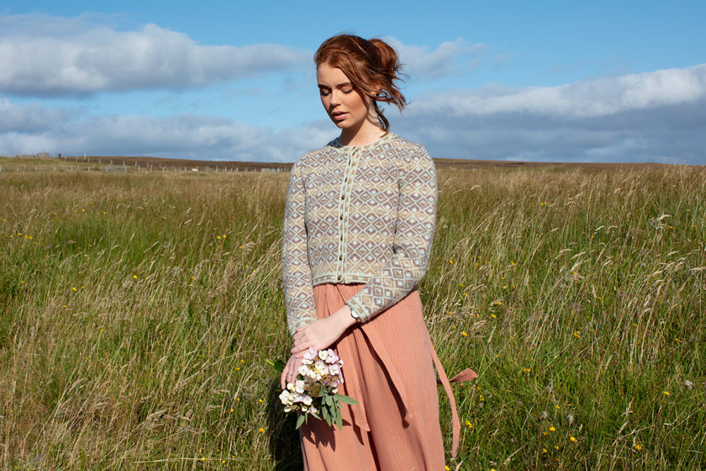 Delta Cropped patterncard knitwear design by Jade Starmore in pure wool Hebridean 2 Ply hand knitting yarn