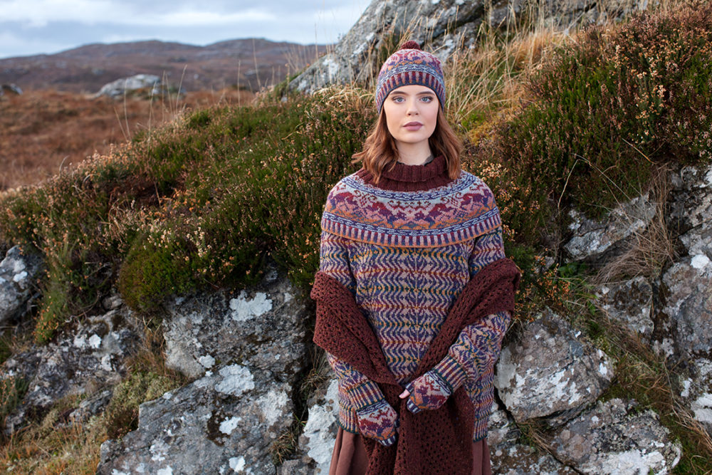 Hawk & Hound and Selkie Pullover patterncard knitwear designs by Alice Starmore in pure wool Hebridean 2 Ply hand knitting yarn