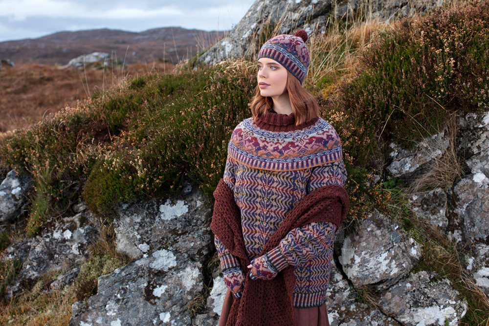 Hawk & Hound and Selkie Pullover patterncard knitwear designs by Alice Starmore in pure wool Hebridean 2 Ply hand knitting yarn