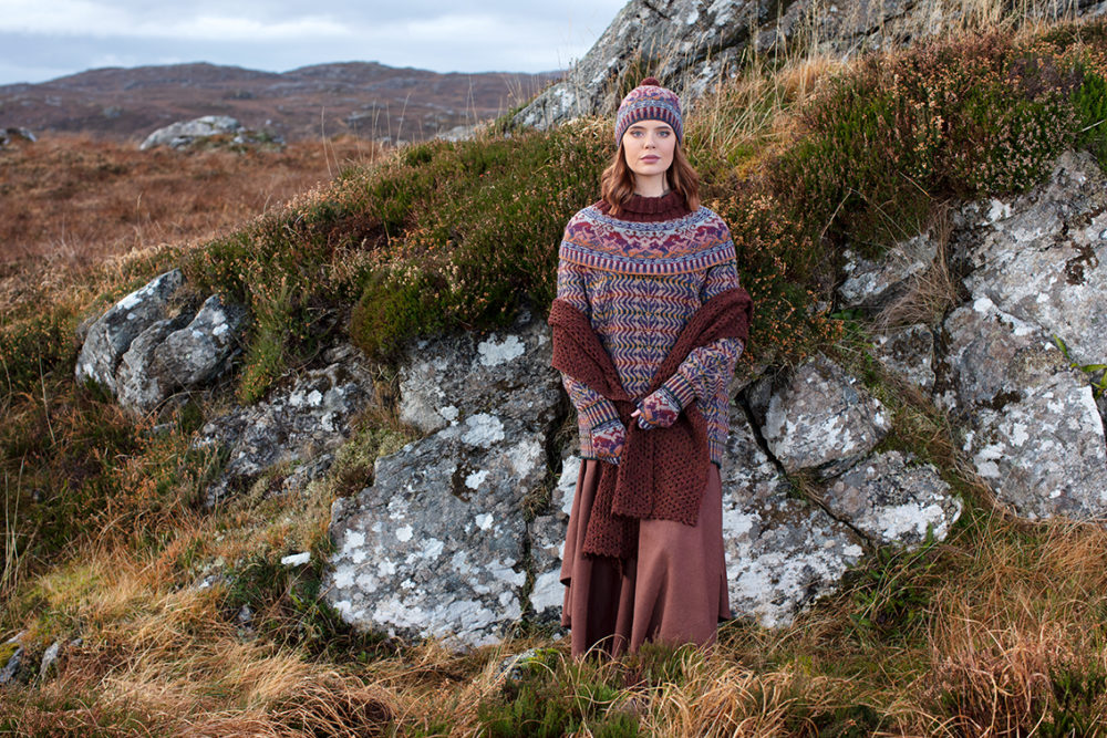 Hawk & Hound and Selkie Pullover patterncard knitwear designs by Alice Starmore in pure wool Hebridean 2 Ply hand knitting yarn