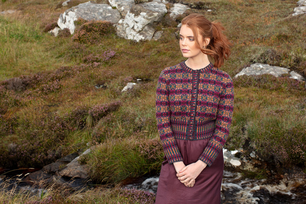 Mòinteach patterncard knitwear design by Alice Starmore in pure wool Hebridean 2 Ply hand knitting yarn