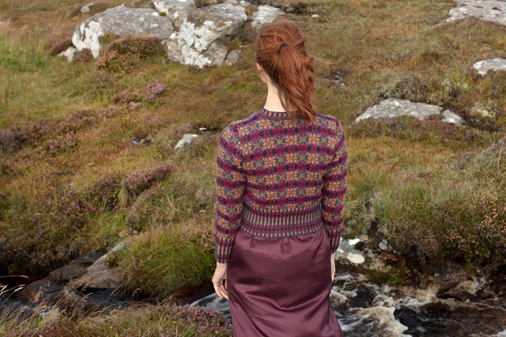 Mòinteach patterncard knitwear design by Alice Starmore in pure wool Hebridean 2 Ply hand knitting yarn