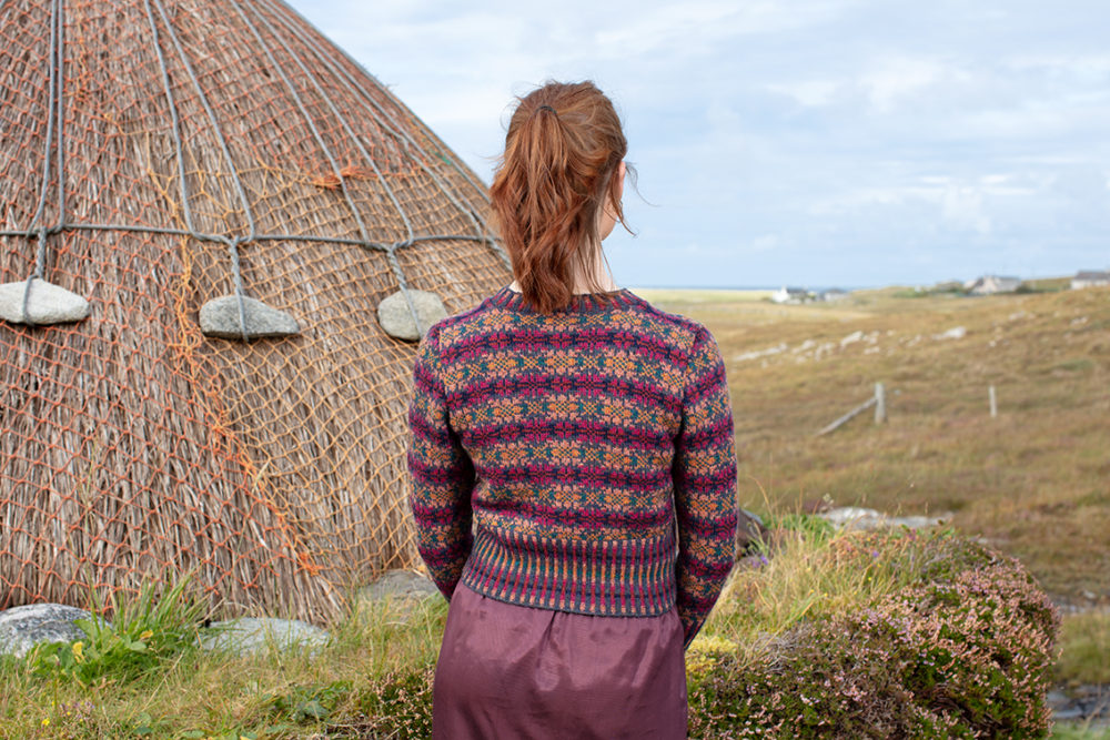 Mòinteach patterncard knitwear design by Alice Starmore in pure wool Hebridean 2 Ply hand knitting yarn