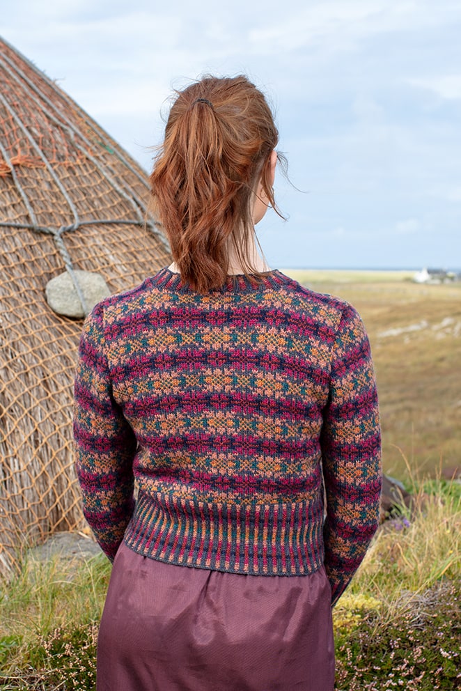 Mòinteach patterncard knitwear design by Alice Starmore in pure wool Hebridean 2 Ply hand knitting yarn