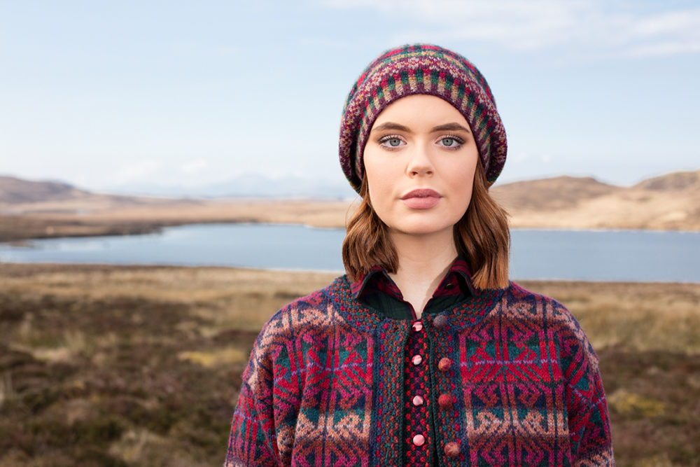 Alba patterncard knitwear design by Alice Starmore in pure wool Hebridean 2 Ply hand knitting yarn