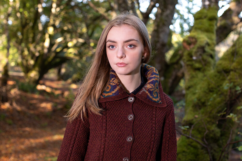 Henrietta patterncard kit design by Alice Starmore in Hebridean 2 & 3 Ply yarn