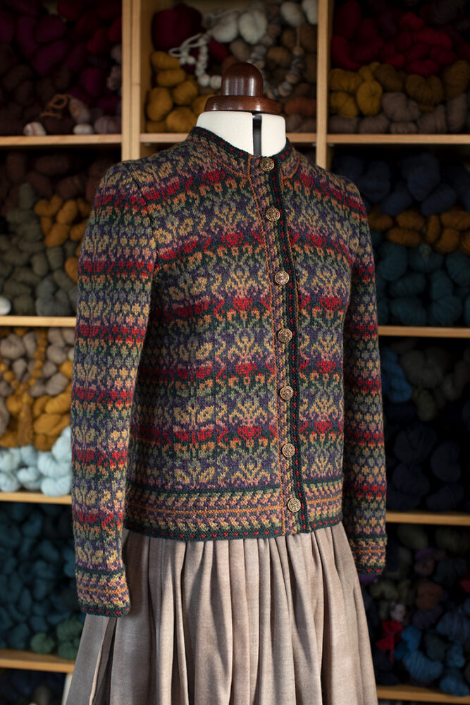 Jacobite Rose patterncard kit design by Alice Starmore in Hebridean 2 Ply yarn