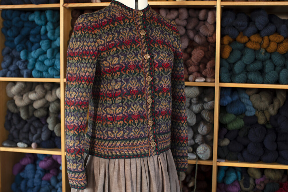 Jacobite Rose patterncard kit design by Alice Starmore in Hebridean 2 Ply yarn