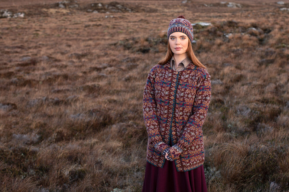 Alt na Harra patterncard kit design by Alice Starmore in Hebridean 2 Ply yarn